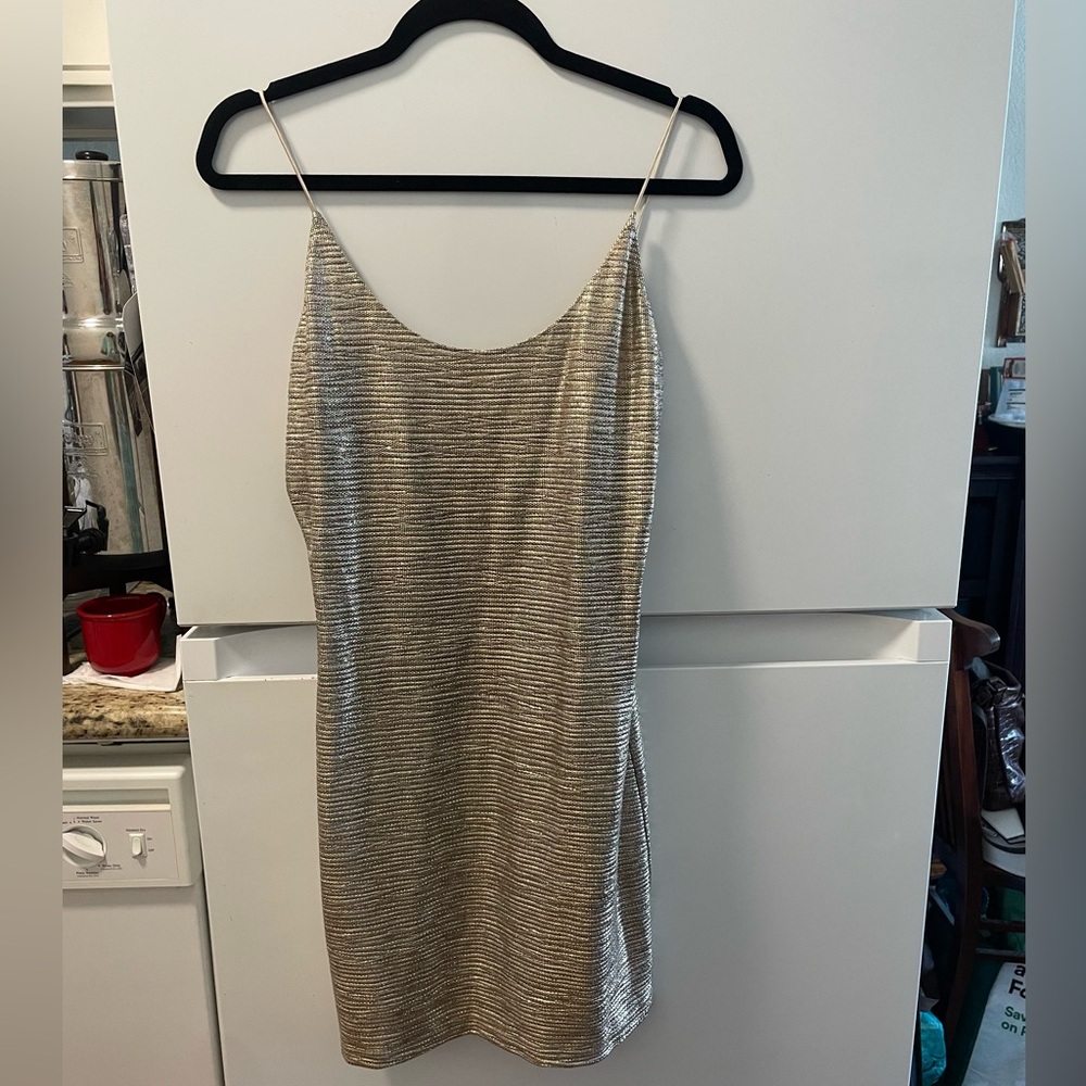 Shimmering spaghetti strap gold dress Alice and Olivia never worn